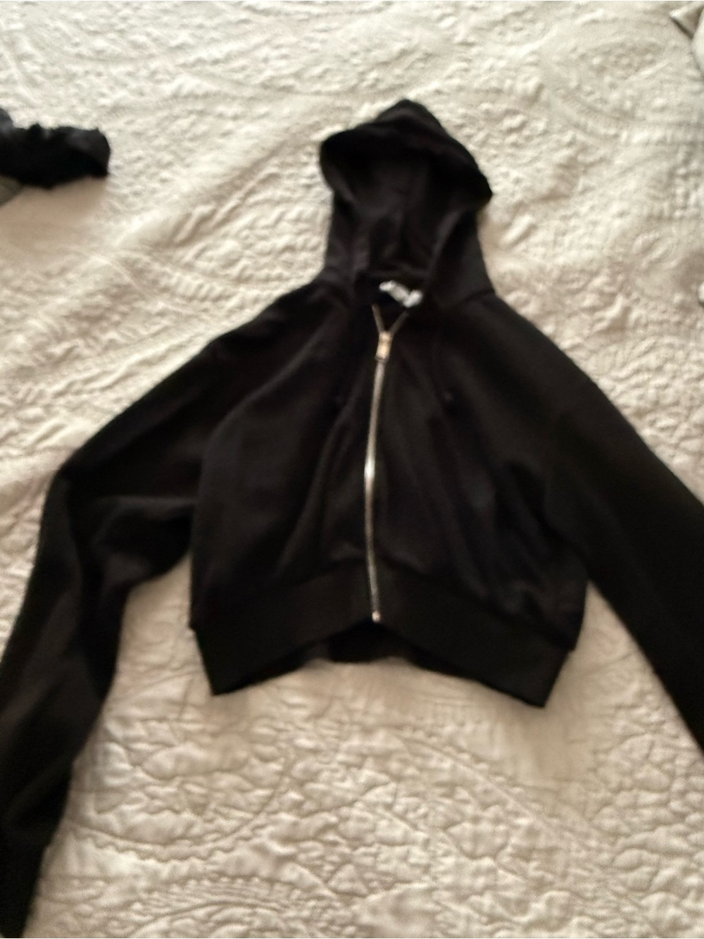 H&M Black Cropped Bomber Hoodie Jacket - Women's